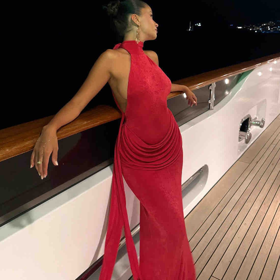 DORCAS pleated halter neck dress