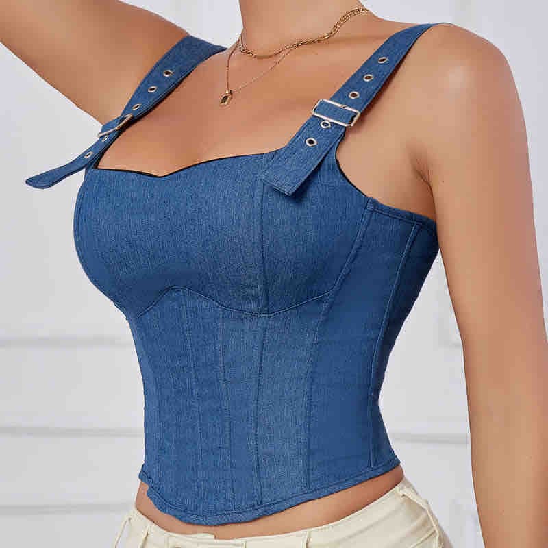 Denim with straps corset