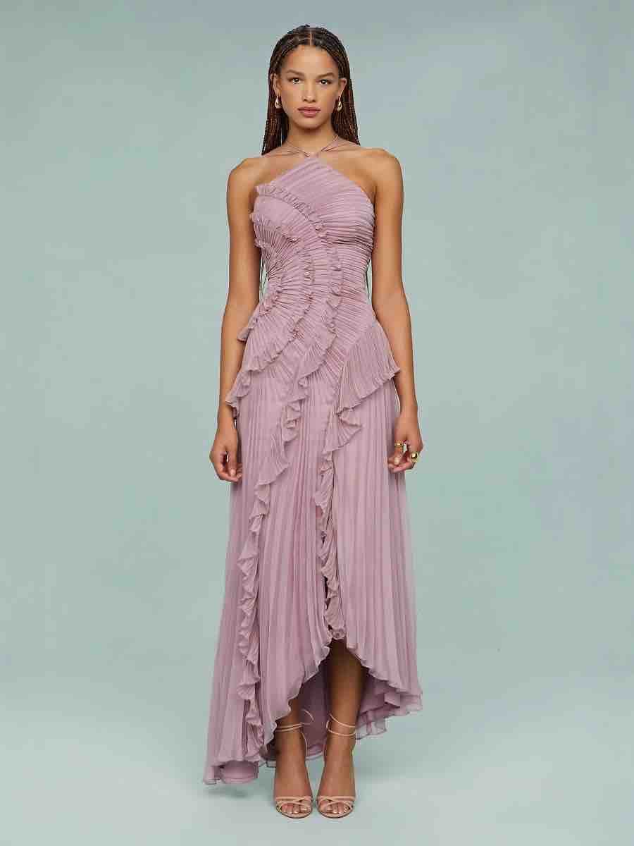 Chiffon ruffle pleated dress