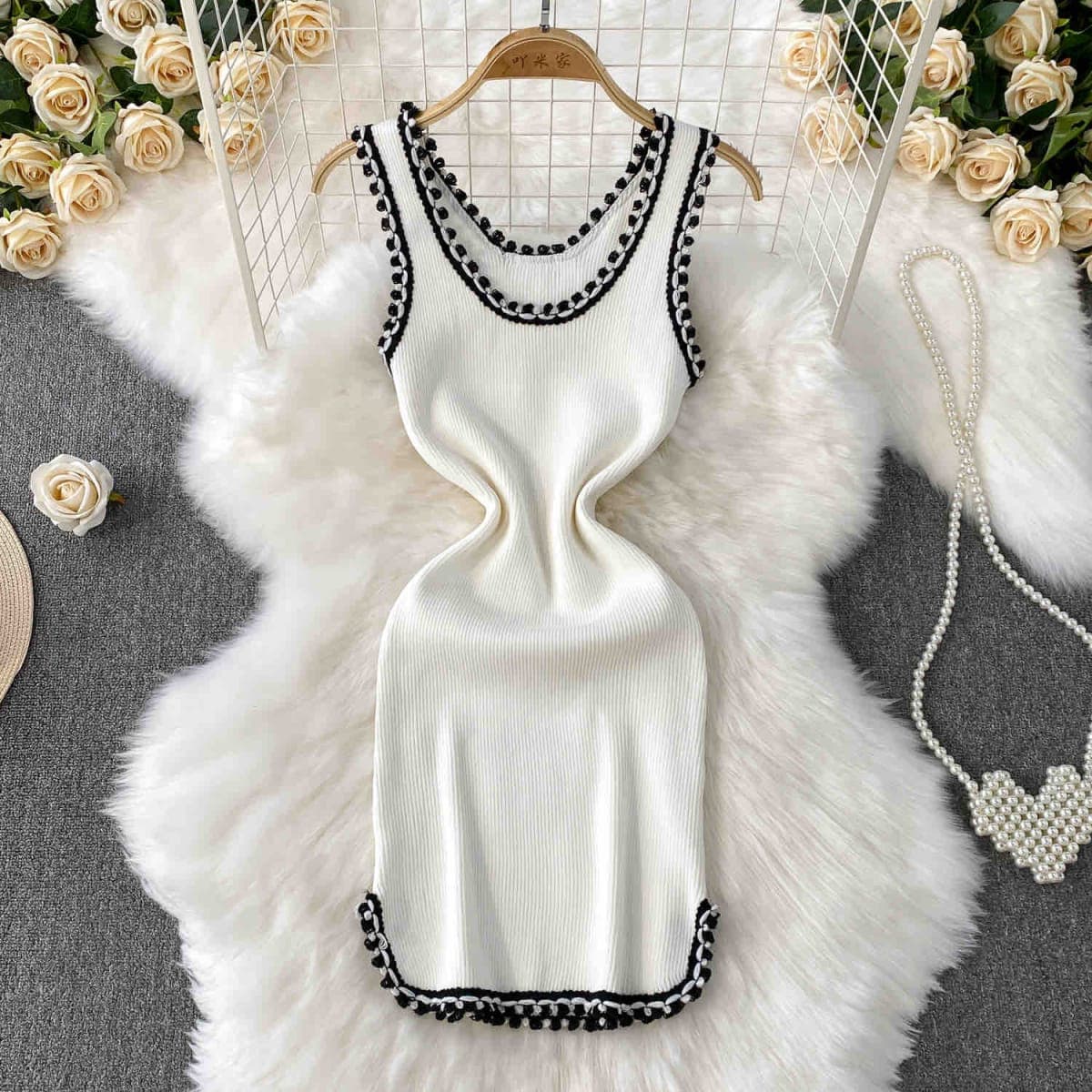 Woven knitted vest dress